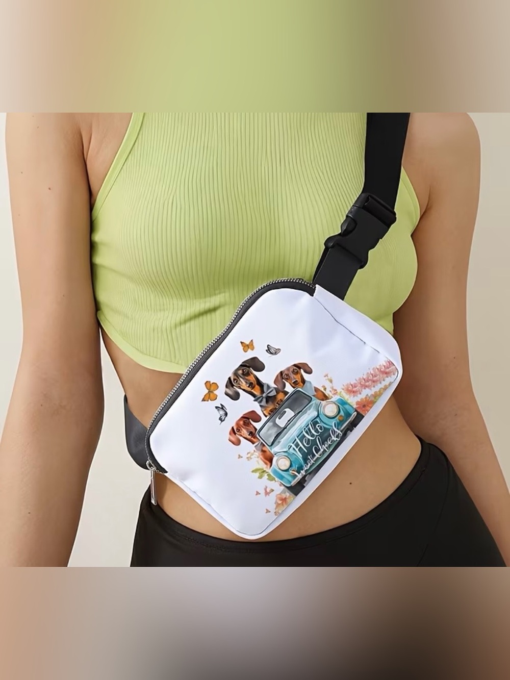 White Dachshund Print Crossbody Bag